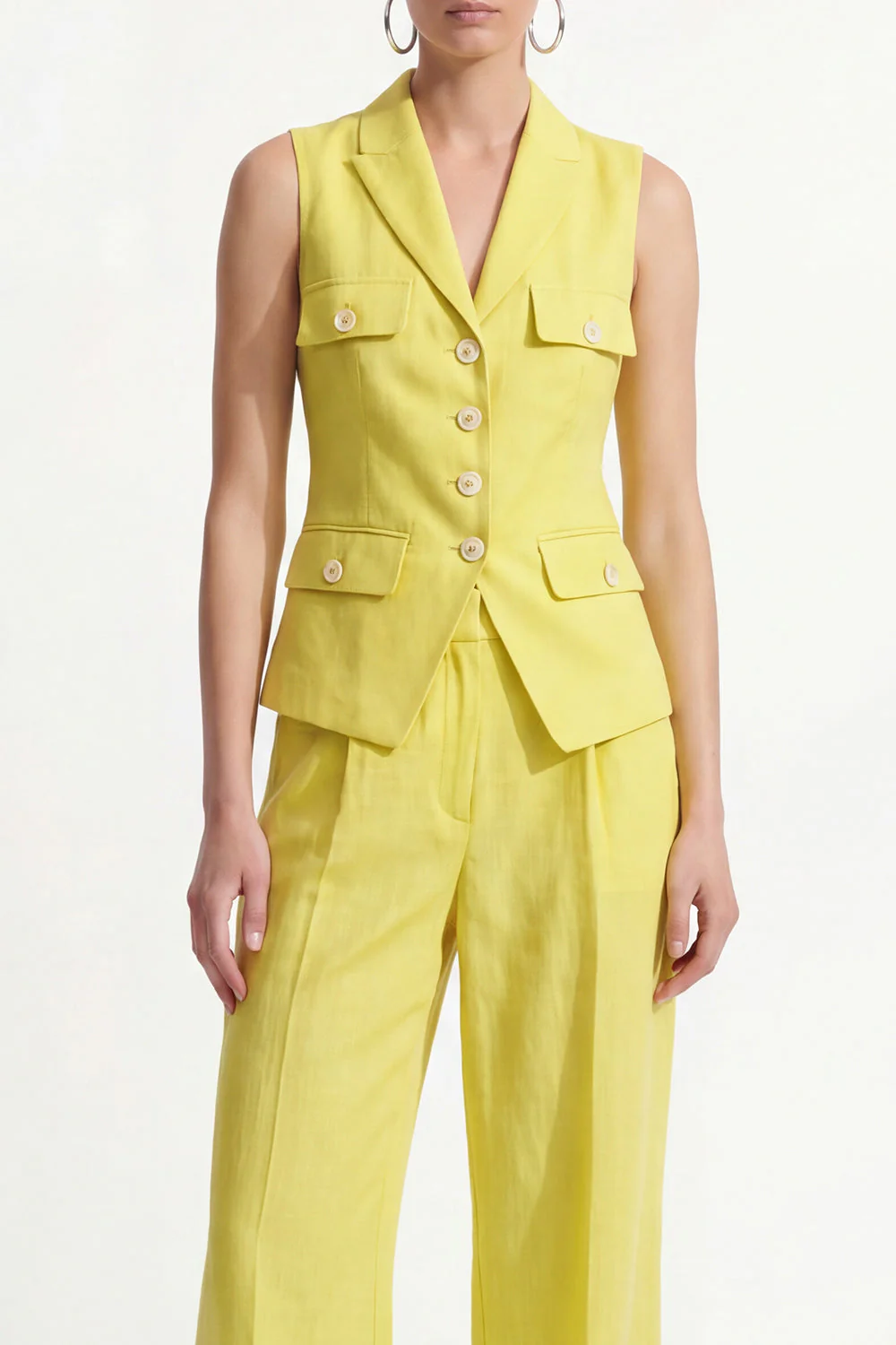 2 Piece Single Breasted Lemon Yellow Peak Lapel Business Suits - Image 3