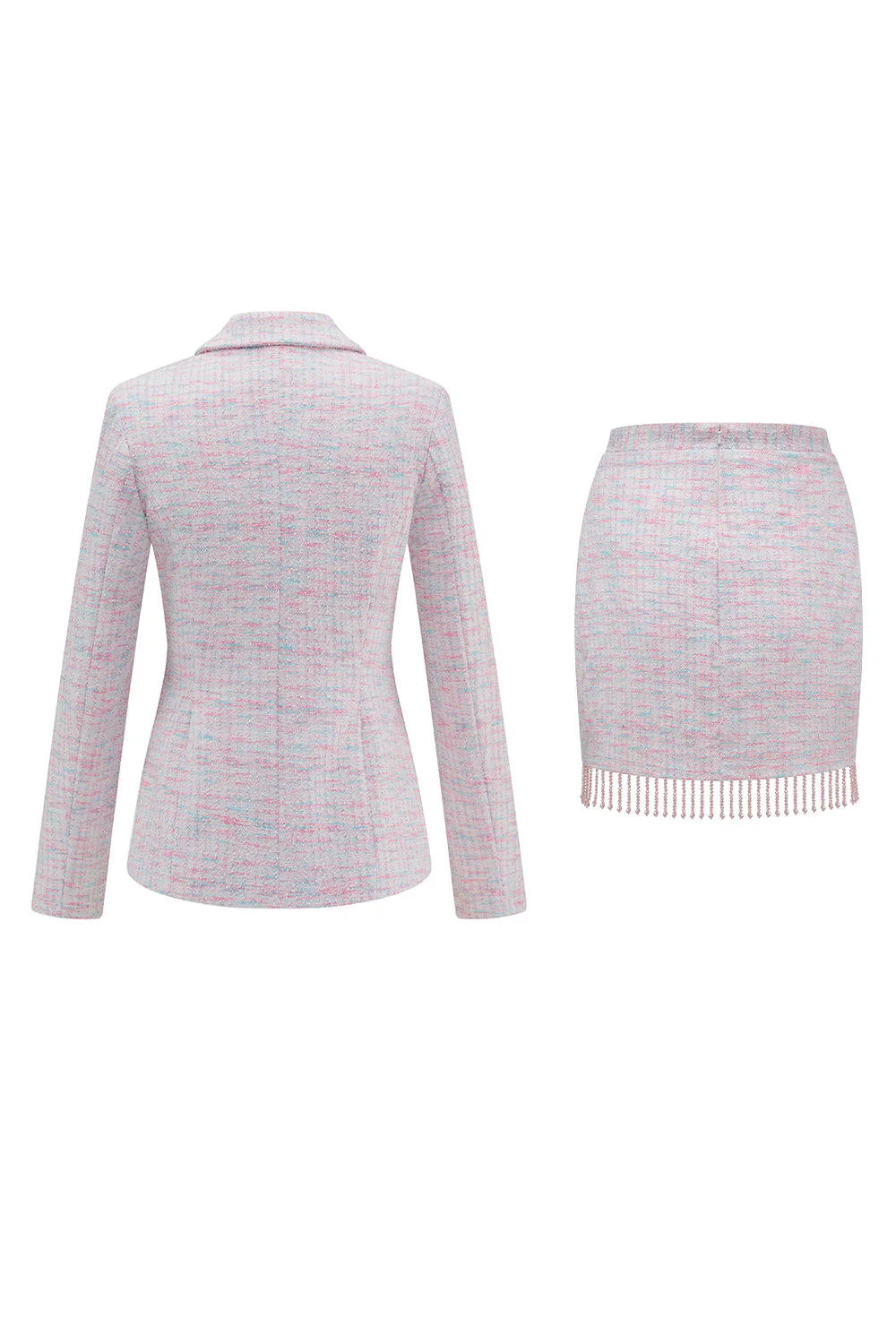 2-Piece Light Pink Tweed Work Outfits with Fringes - Image 2