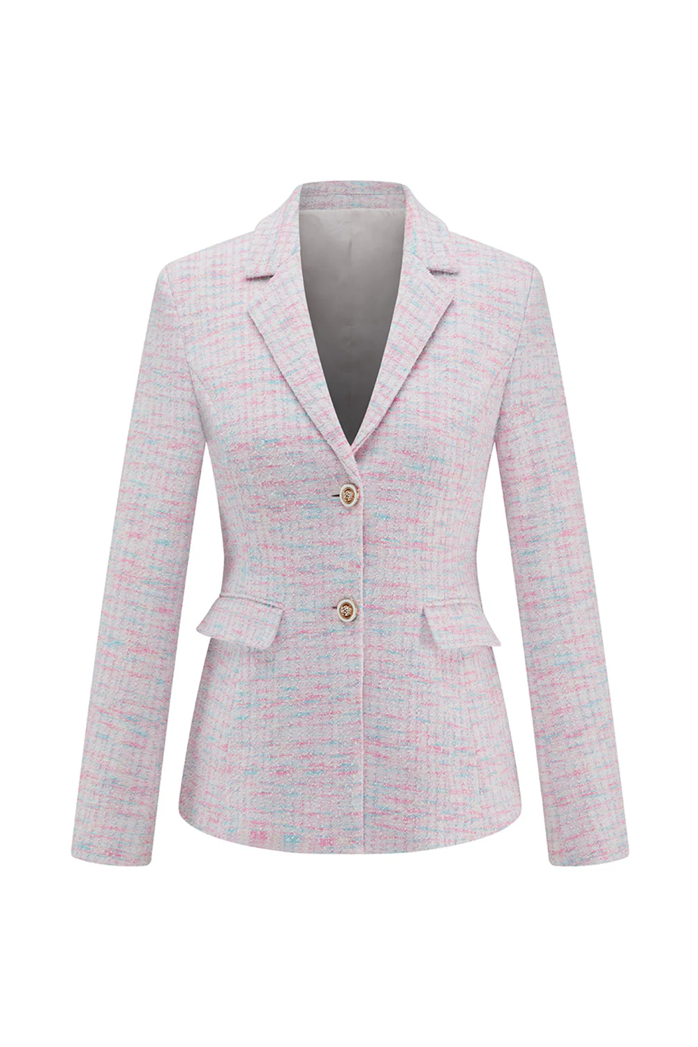 2-Piece Light Pink Tweed Work Outfits with Fringes - Image 5
