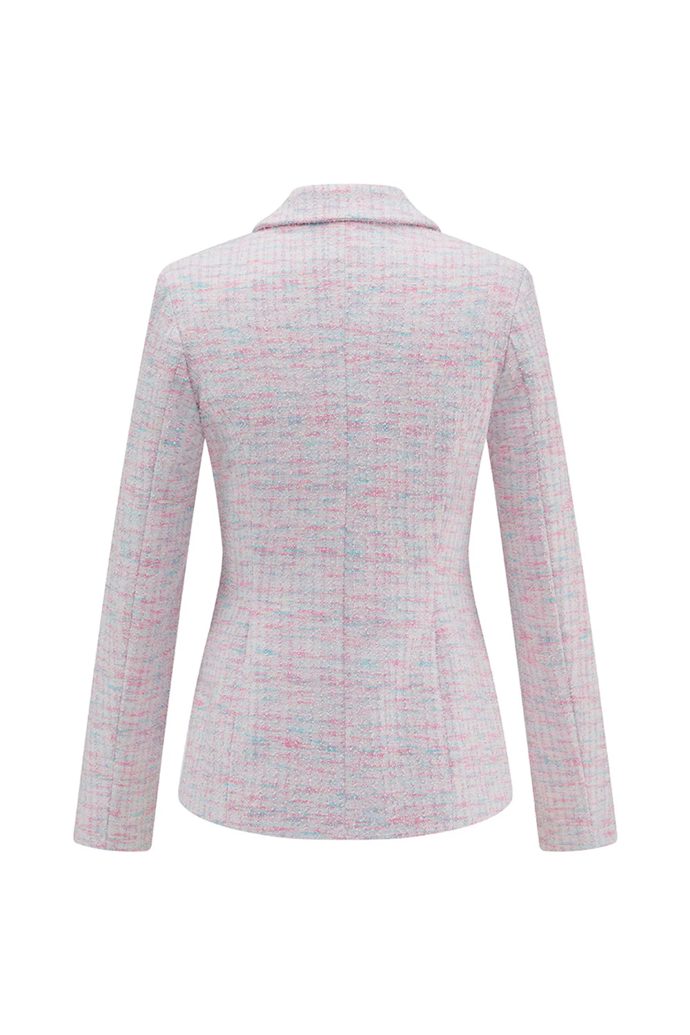 2-Piece Light Pink Tweed Work Outfits with Fringes - Image 6