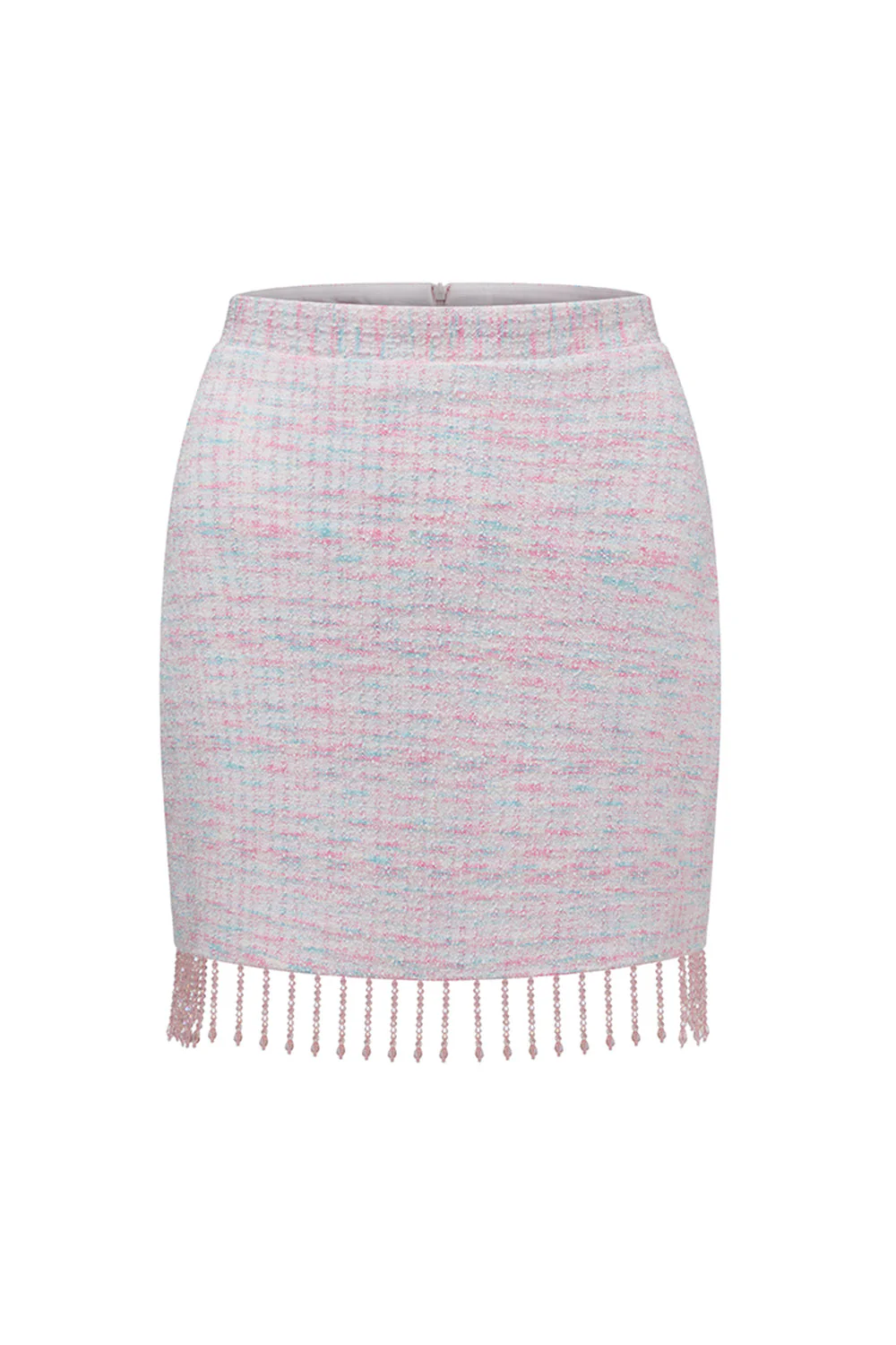 2-Piece Light Pink Tweed Work Outfits with Fringes - Image 7