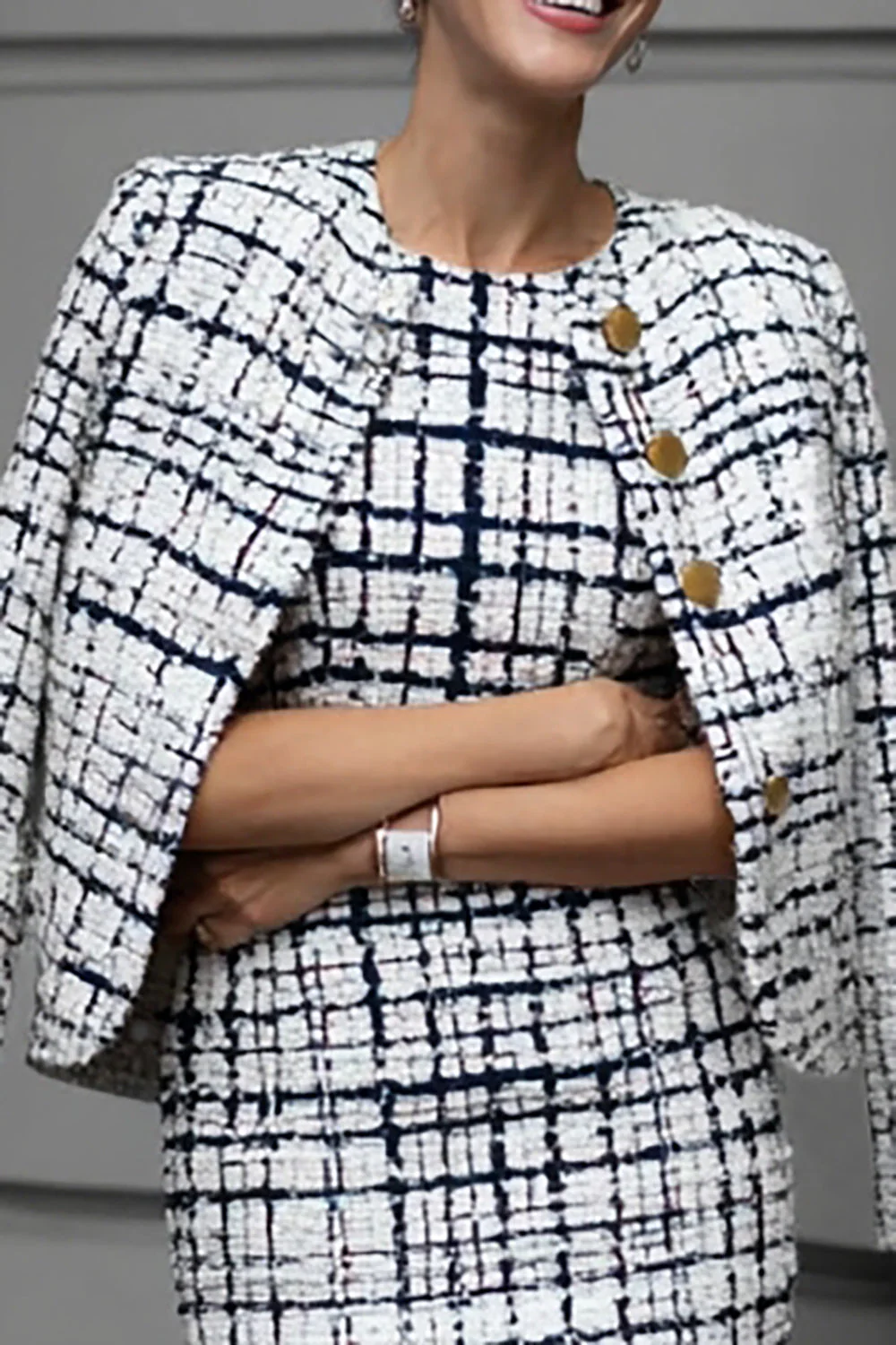 2 Piece Mix Black Grid Tweed Pencil Work Dress - Image 2