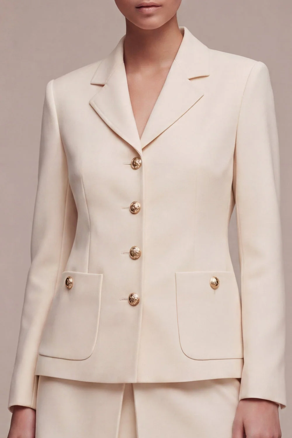 2 Piece Ivory Notched Lapel Single Breasted Short Business Dress - Image 3