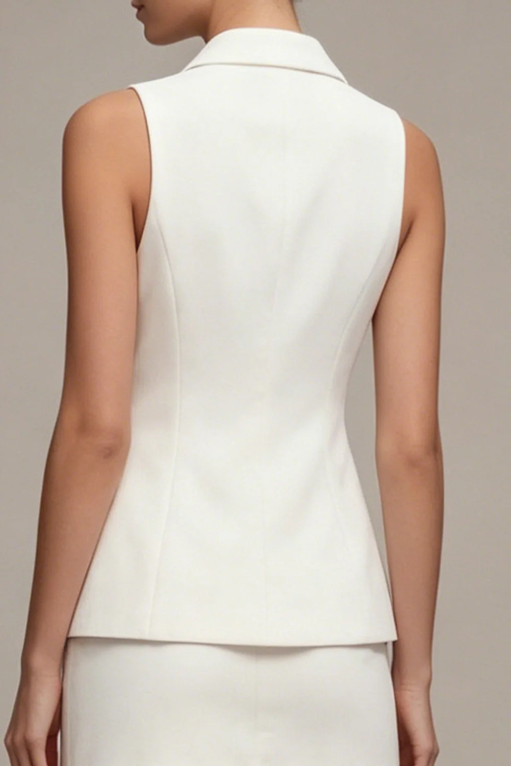2 Piece White Notched Lapel Slim Fit Short Work Dress - Image 4