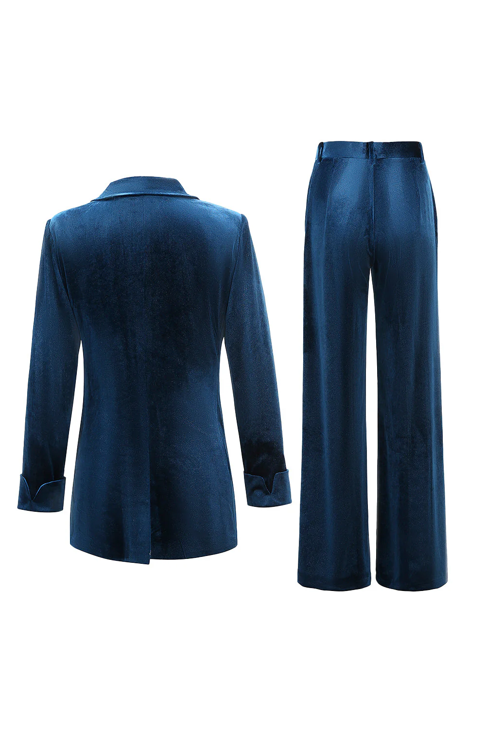 2-Piece Peacock Blue Velvet Notched Lapel Women's Suits - Image 2