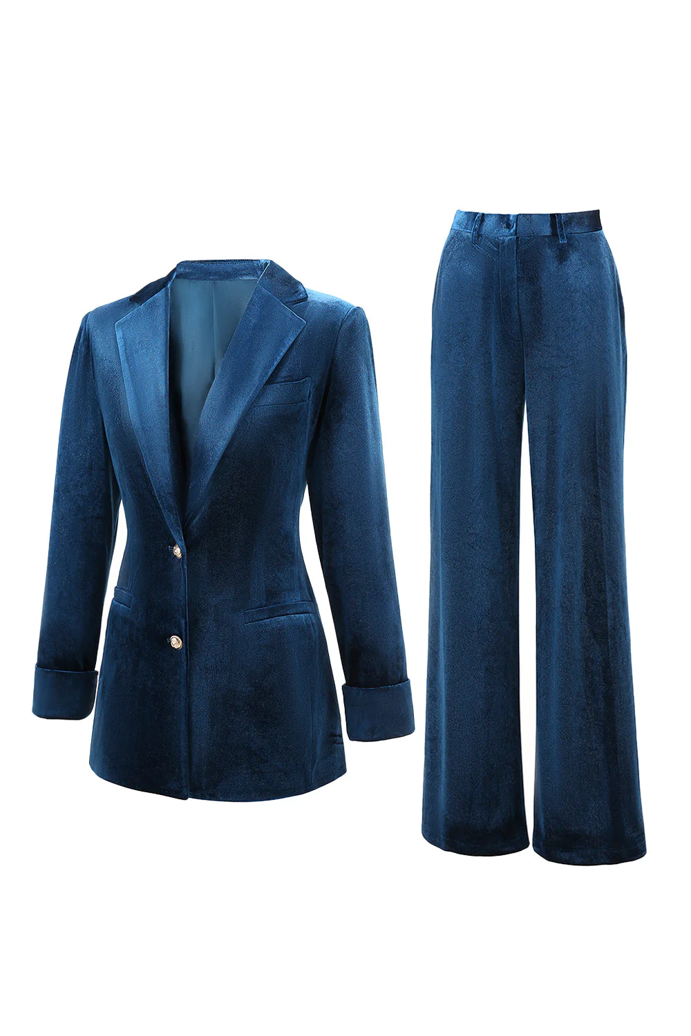 2-Piece Peacock Blue Velvet Notched Lapel Women's Suits - Image 3
