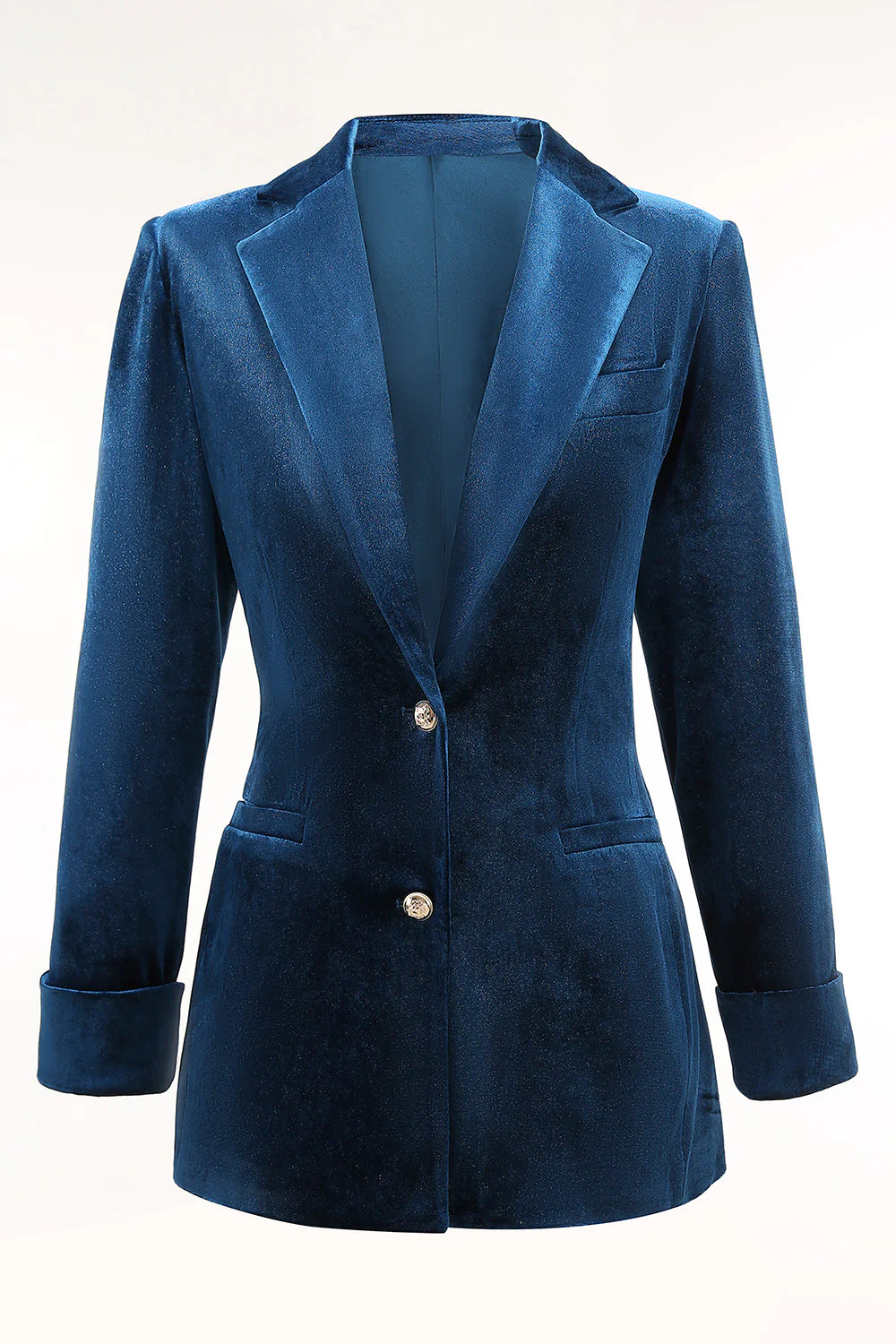 2-Piece Peacock Blue Velvet Notched Lapel Women's Suits - Image 4