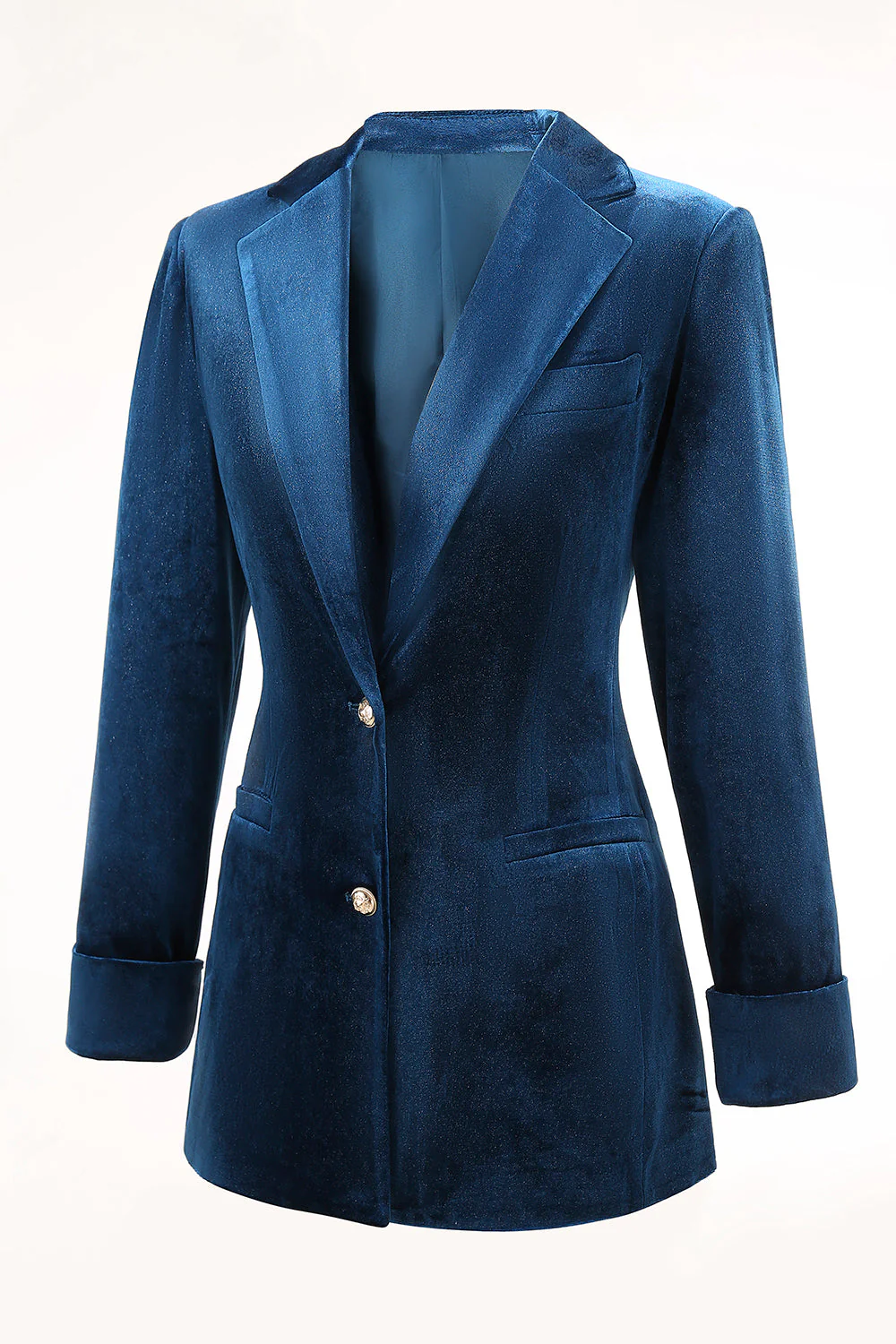 2-Piece Peacock Blue Velvet Notched Lapel Women's Suits - Image 6