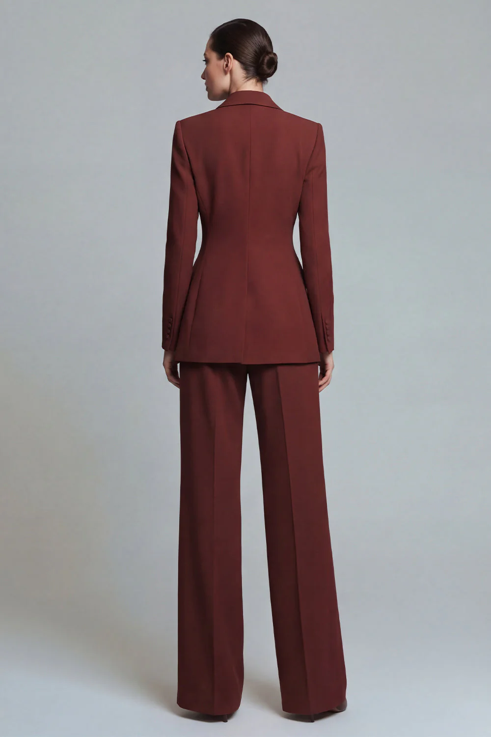 2 Piece Peak Lapel Burnt Orange Women's Work Suits with Pockets - Image 2