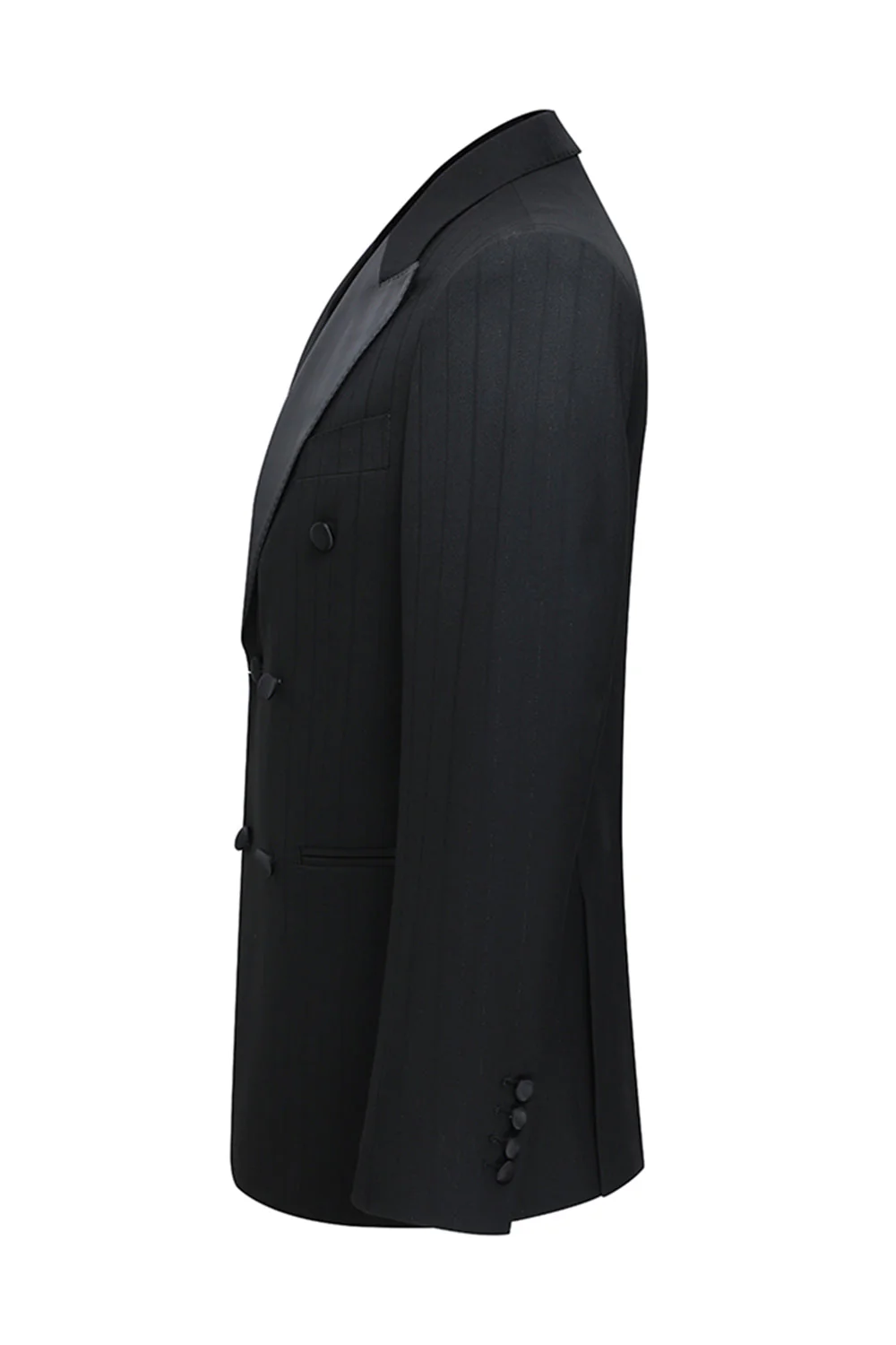 2 Piece Peak Lapel Double Breasted Black Men's Party Suits - Image 4