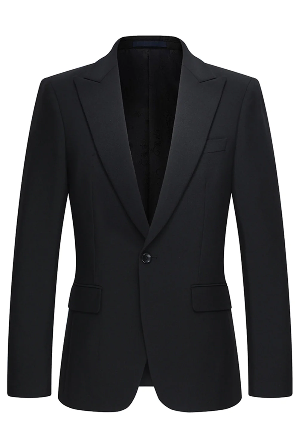 2 Piece Peak Lapel Slim Fit Black Men's Suits - Image 2