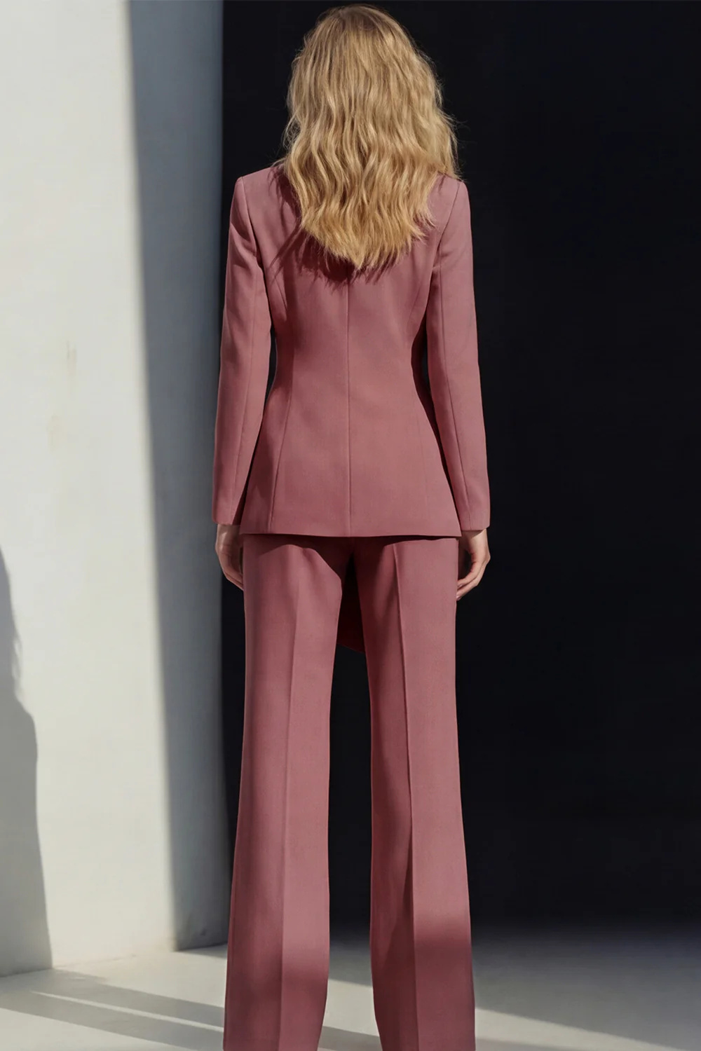 2 Piece Pink Peak Lapel Women's Work Suits with Sash - Image 12