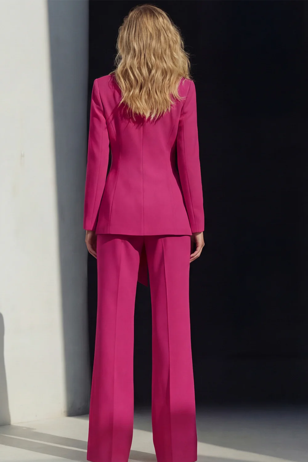 2 Piece Pink Peak Lapel Women's Work Suits with Sash - Image 16
