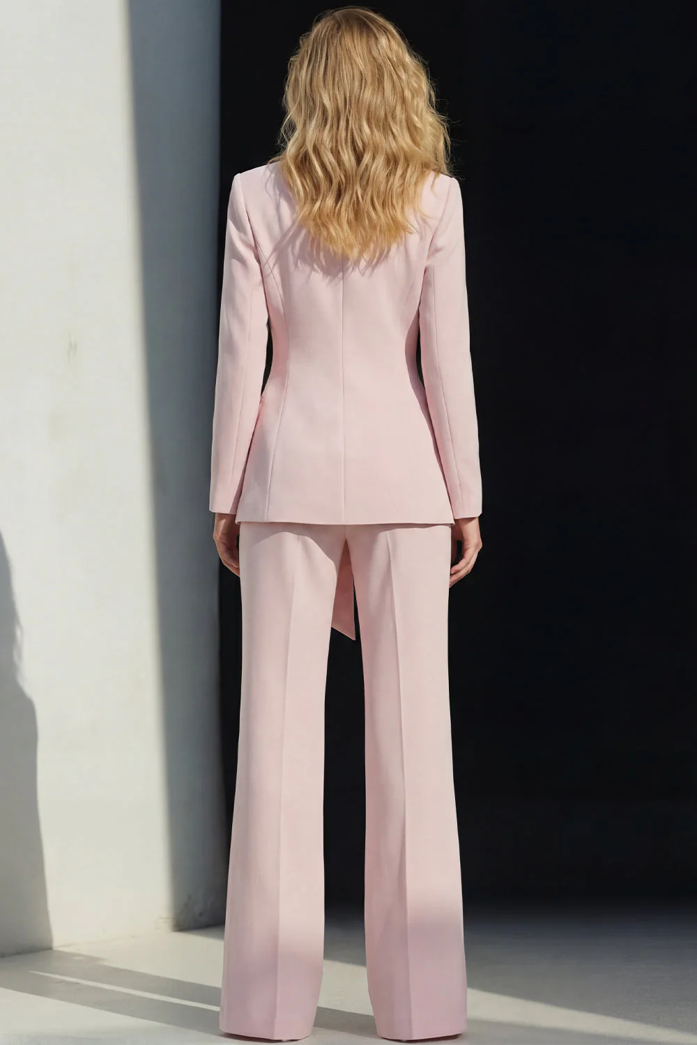 2 Piece Pink Peak Lapel Women's Work Suits with Sash - Image 2