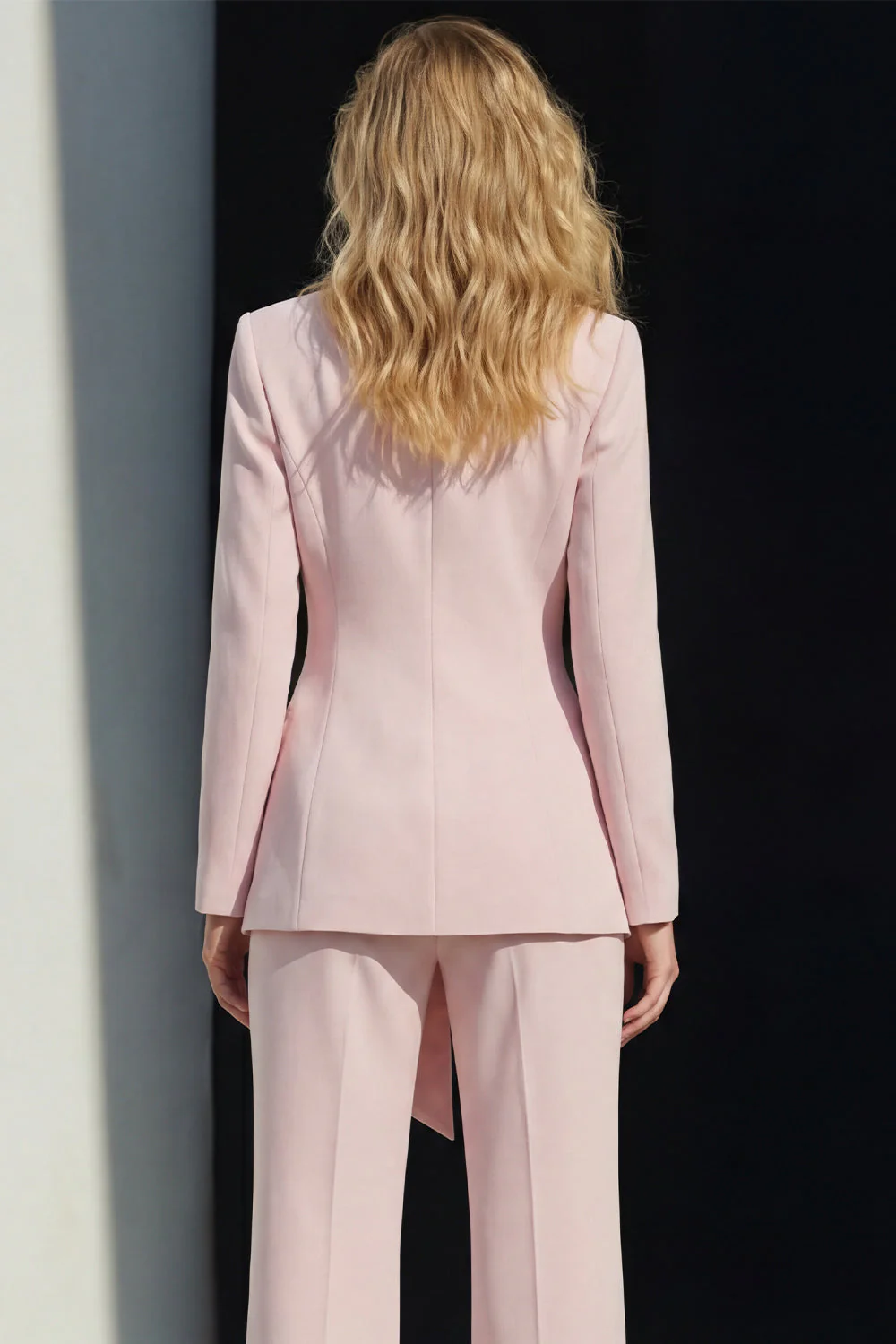 2 Piece Pink Peak Lapel Women's Work Suits with Sash - Image 4