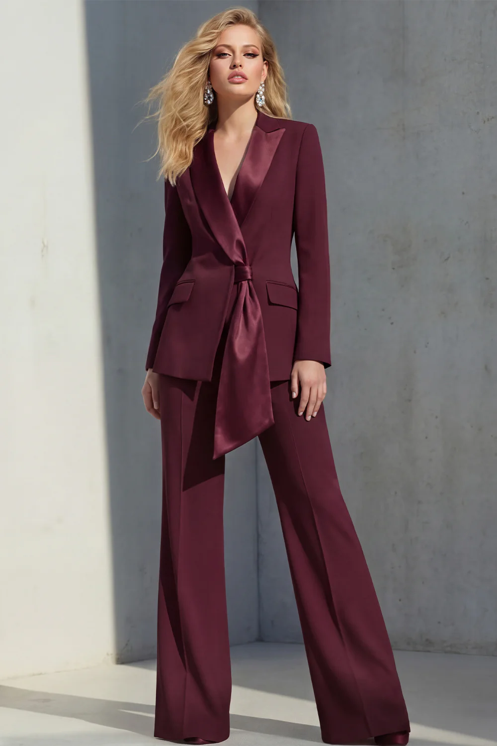 2 Piece Pink Peak Lapel Women's Work Suits with Sash - Image 7