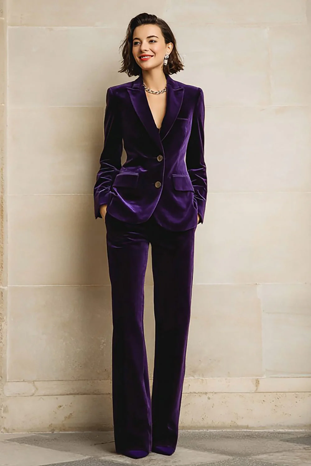 2 Piece Plum Velvet Peak Lapel Choir Suits - Image 3