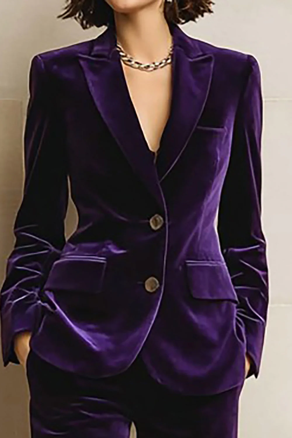 2 Piece Plum Velvet Peak Lapel Choir Suits - Image 4