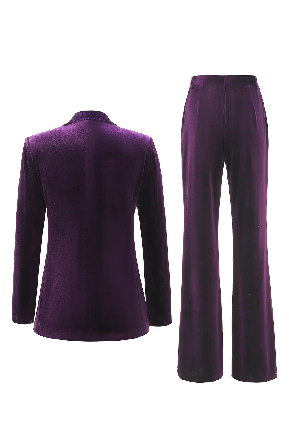 2 Piece Plum Velvet Peak Lapel Single Breasted Women's Suits - Image 2