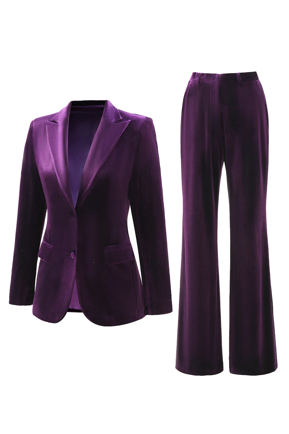 2 Piece Plum Velvet Peak Lapel Single Breasted Women's Suits - Image 3