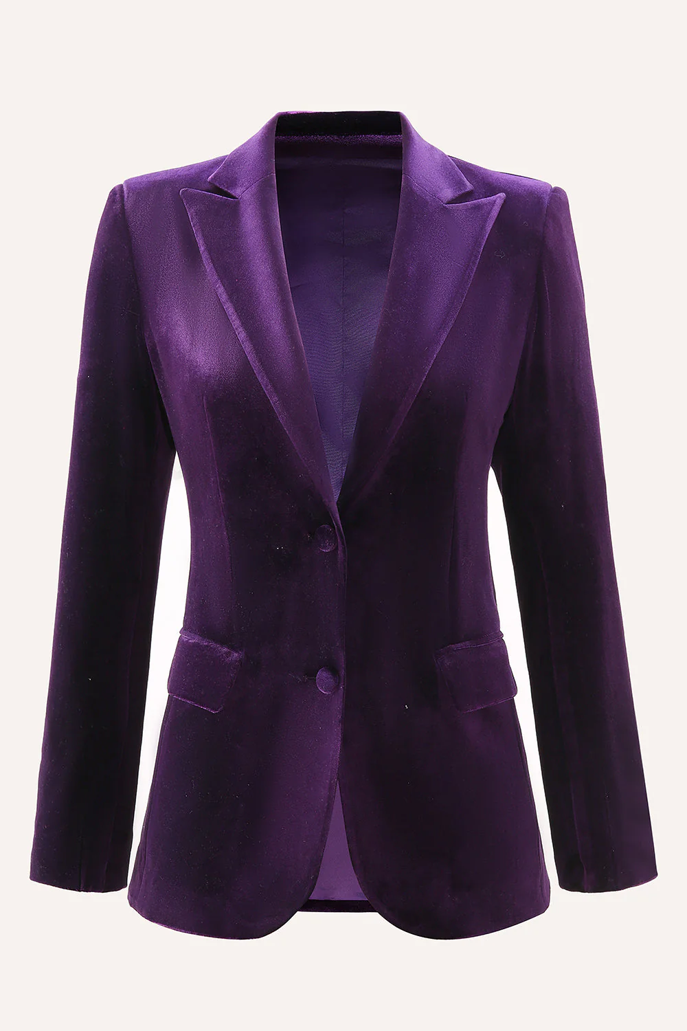 2 Piece Plum Velvet Peak Lapel Single Breasted Women's Suits - Image 4