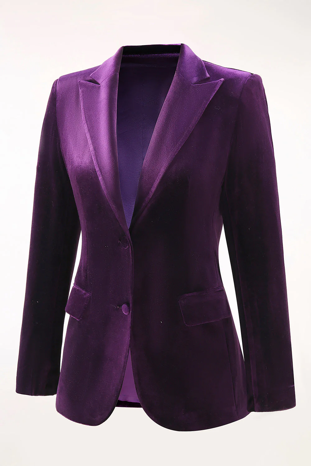 2 Piece Plum Velvet Peak Lapel Single Breasted Women's Suits - Image 6