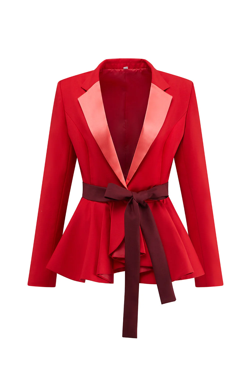 2-Piece Red Patchwork Notched Lapel Women Prom Suits with Belt - Image 3