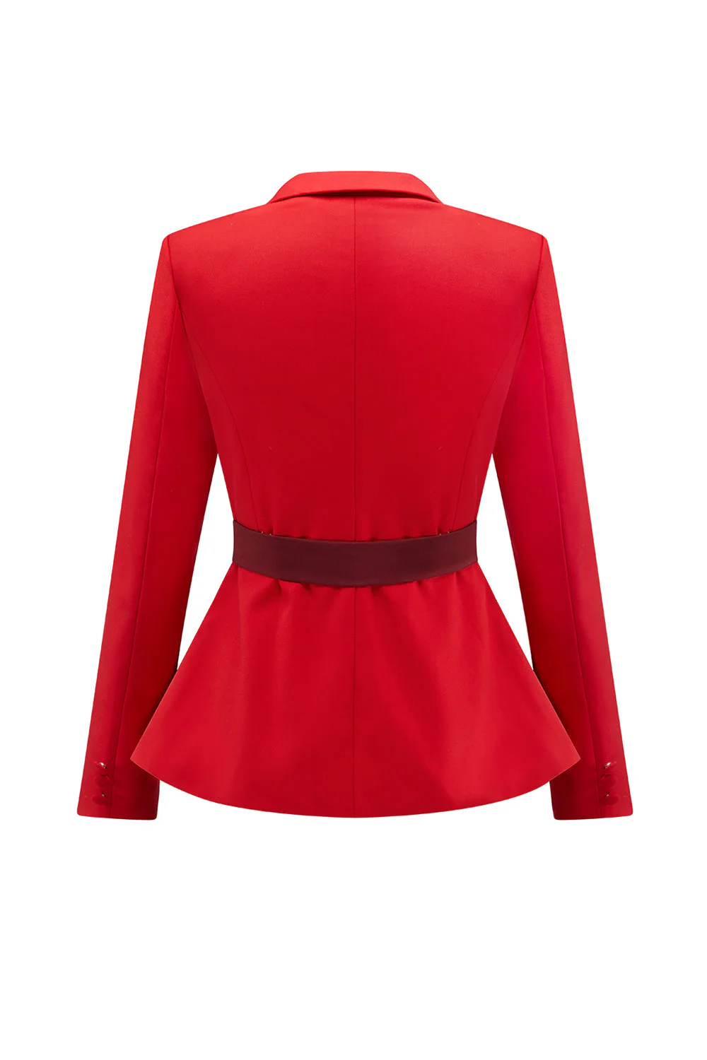 2-Piece Red Patchwork Notched Lapel Women Prom Suits with Belt - Image 4