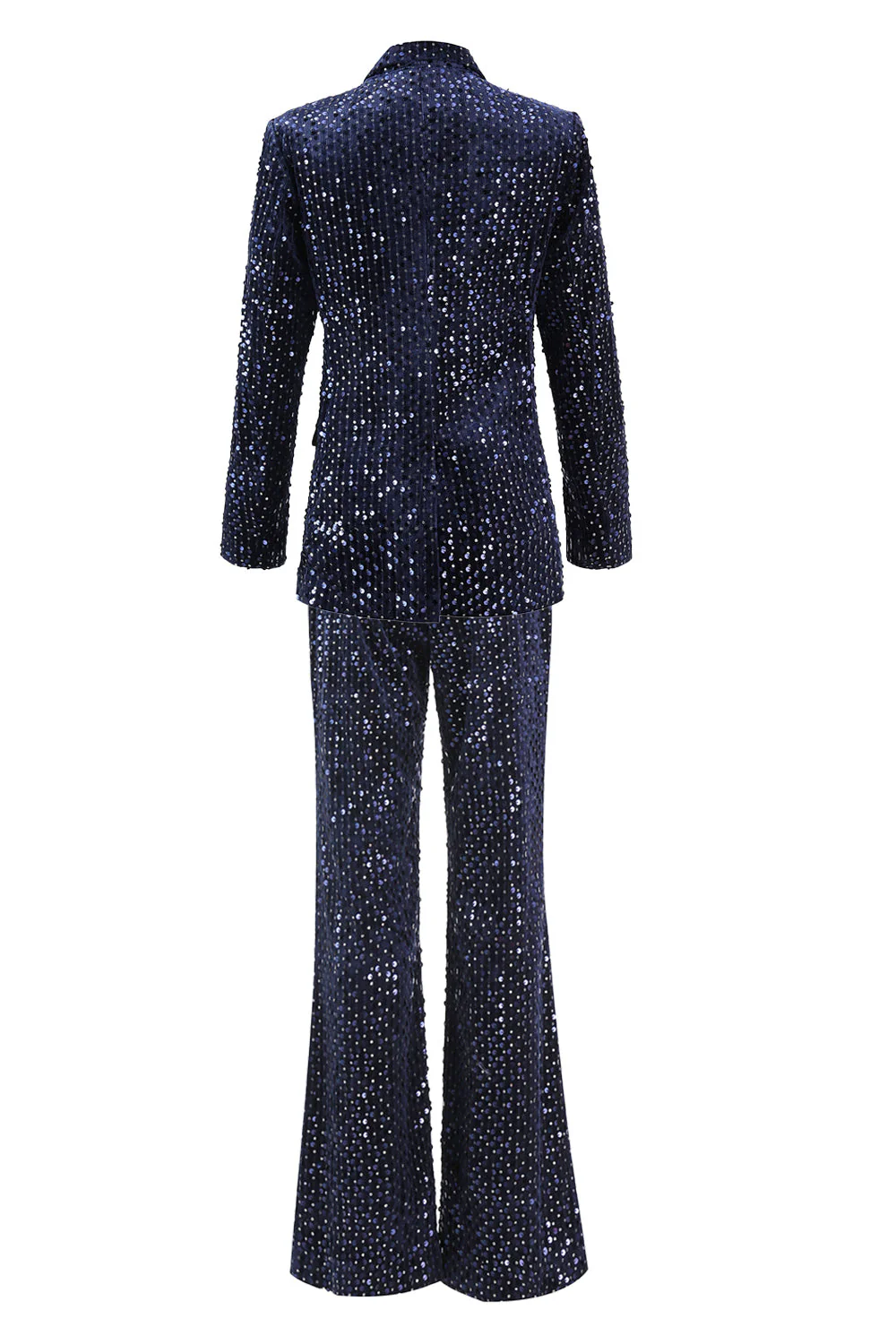 2 Piece Sequin Peak Lapel Double Breasted Navy Women's Prom Suit - Image 2