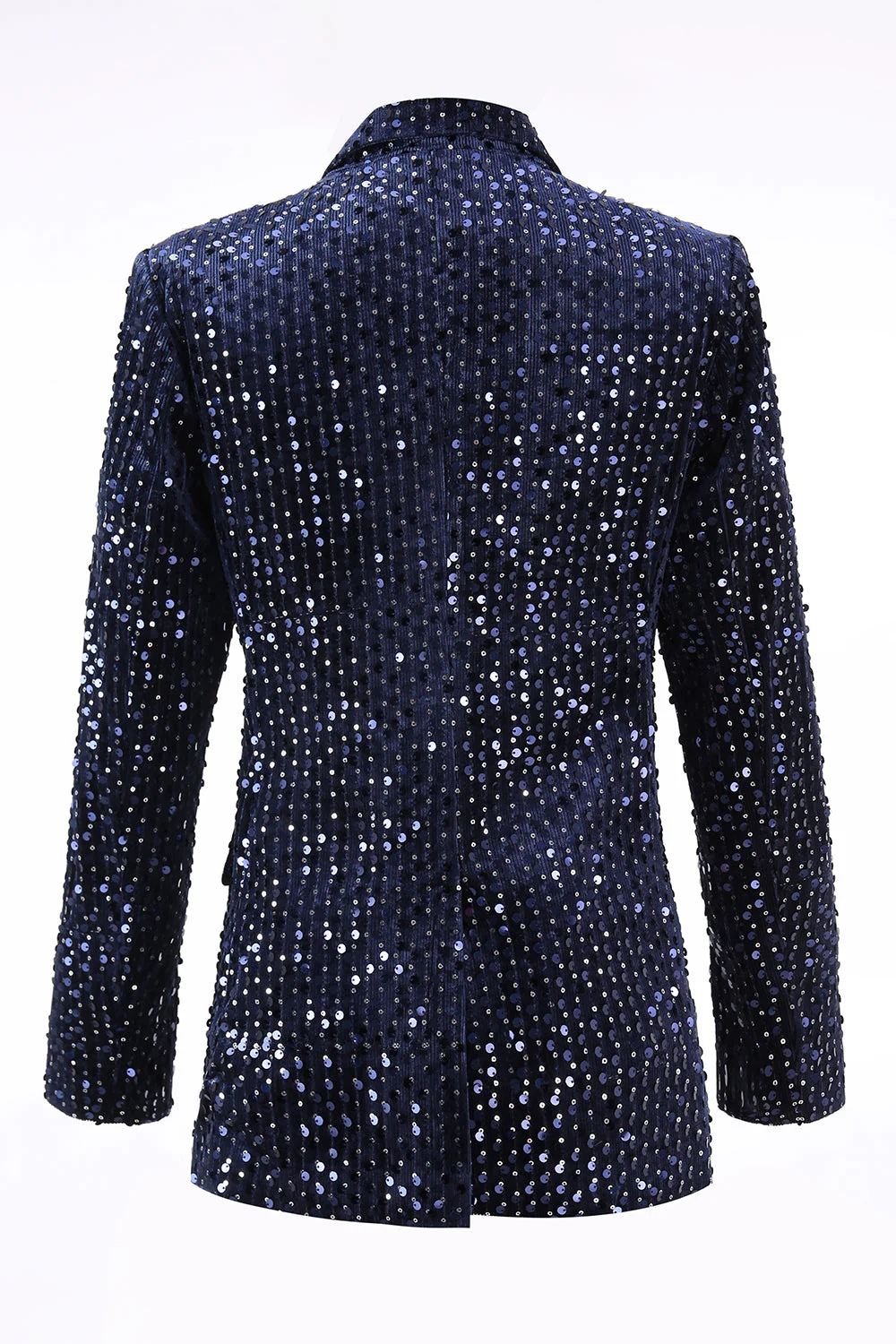 2 Piece Sequin Peak Lapel Double Breasted Navy Women's Prom Suit - Image 5