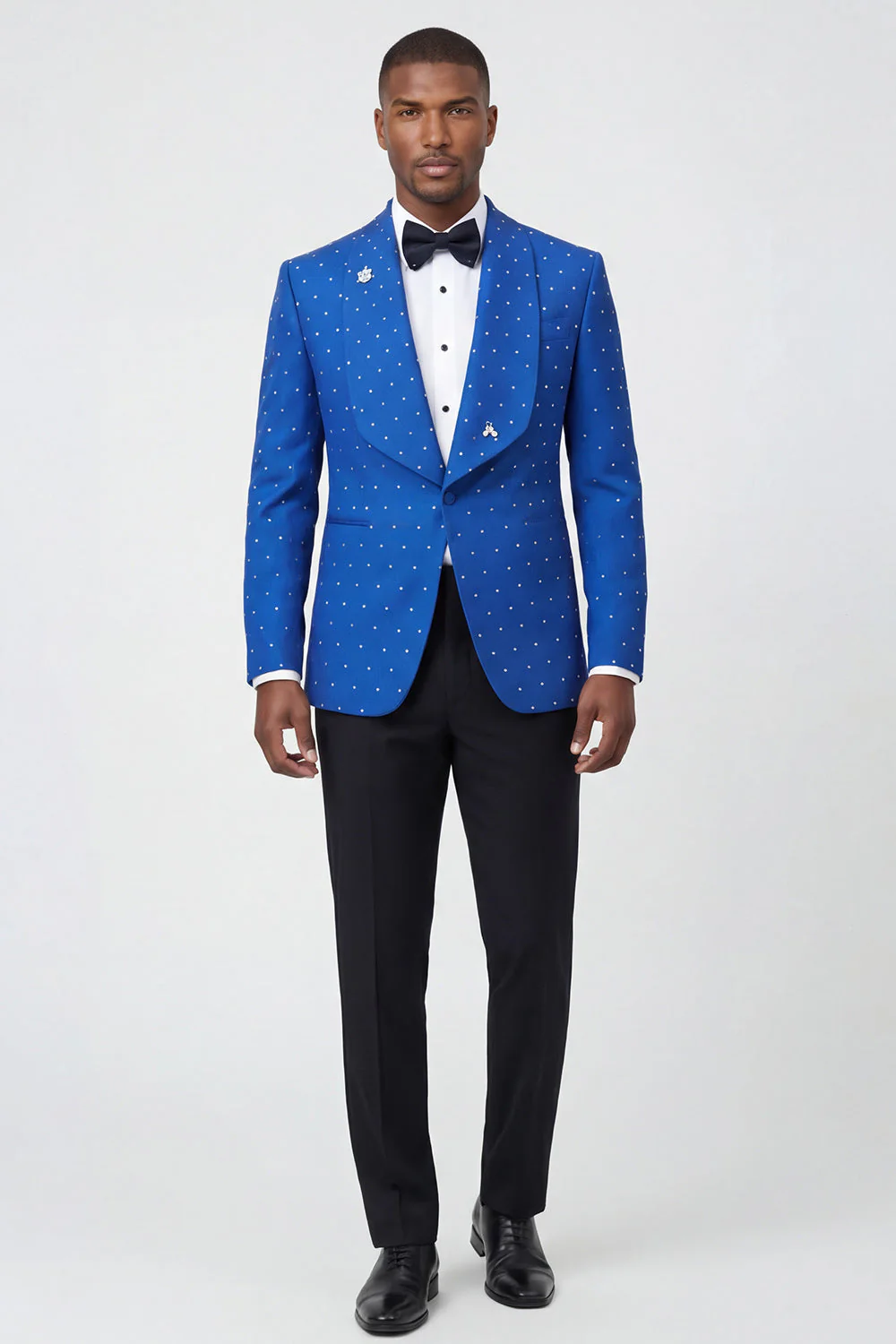 2 Piece Blue Shawl Lapel Slim Fit Men's Prom Suits with Beading - Image 2