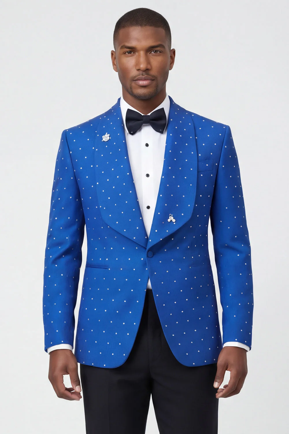 2 Piece Blue Shawl Lapel Slim Fit Men's Prom Suits with Beading - Image 3