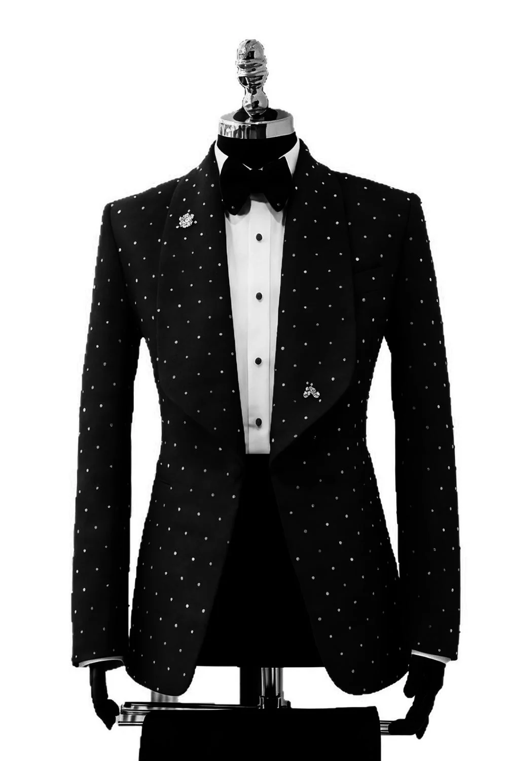 2 Piece Blue Shawl Lapel Slim Fit Men's Prom Suits with Beading - Image 4