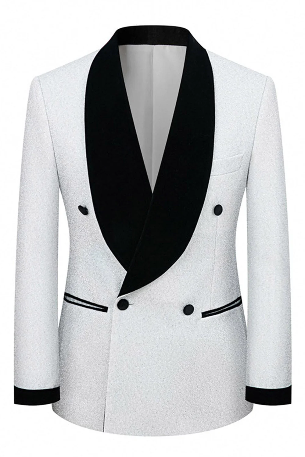 2 Piece Shawl Lapel Double Breasted White Men's Wedding Suits - Image 2