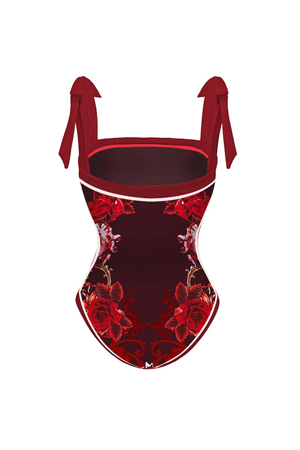 2 Piece Spaghetti Straps Black Red Floral Swimsuit with Cover Up - Image 3