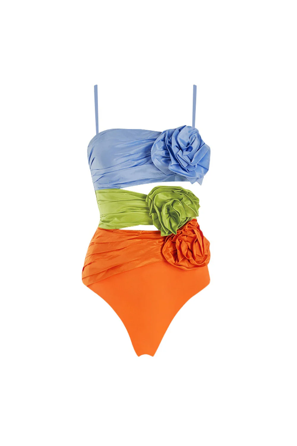 2 Piece Spaghetti Straps Orange 3D Flowers Swimsuit with Cover Up - Image 2