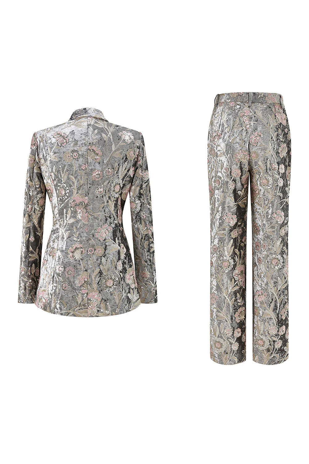 2-Piece Sparkly Grey Peak Lapel Women Suits - Image 2