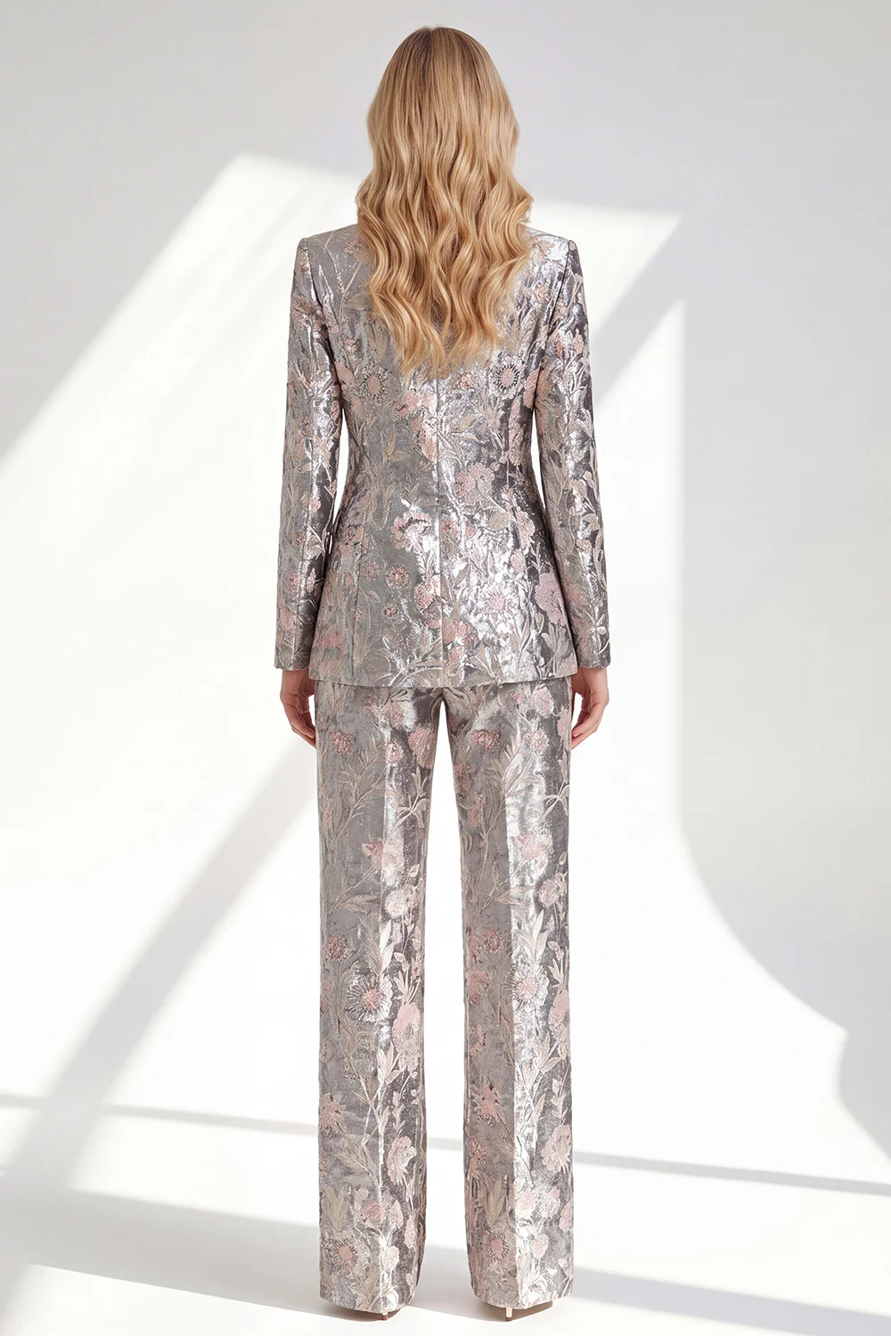 2-Piece Sparkly Grey Peak Lapel Women Suits - Image 4