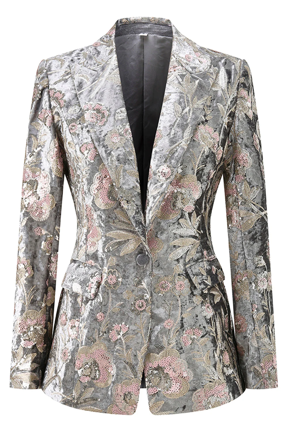 2-Piece Sparkly Grey Peak Lapel Women Suits - Image 5