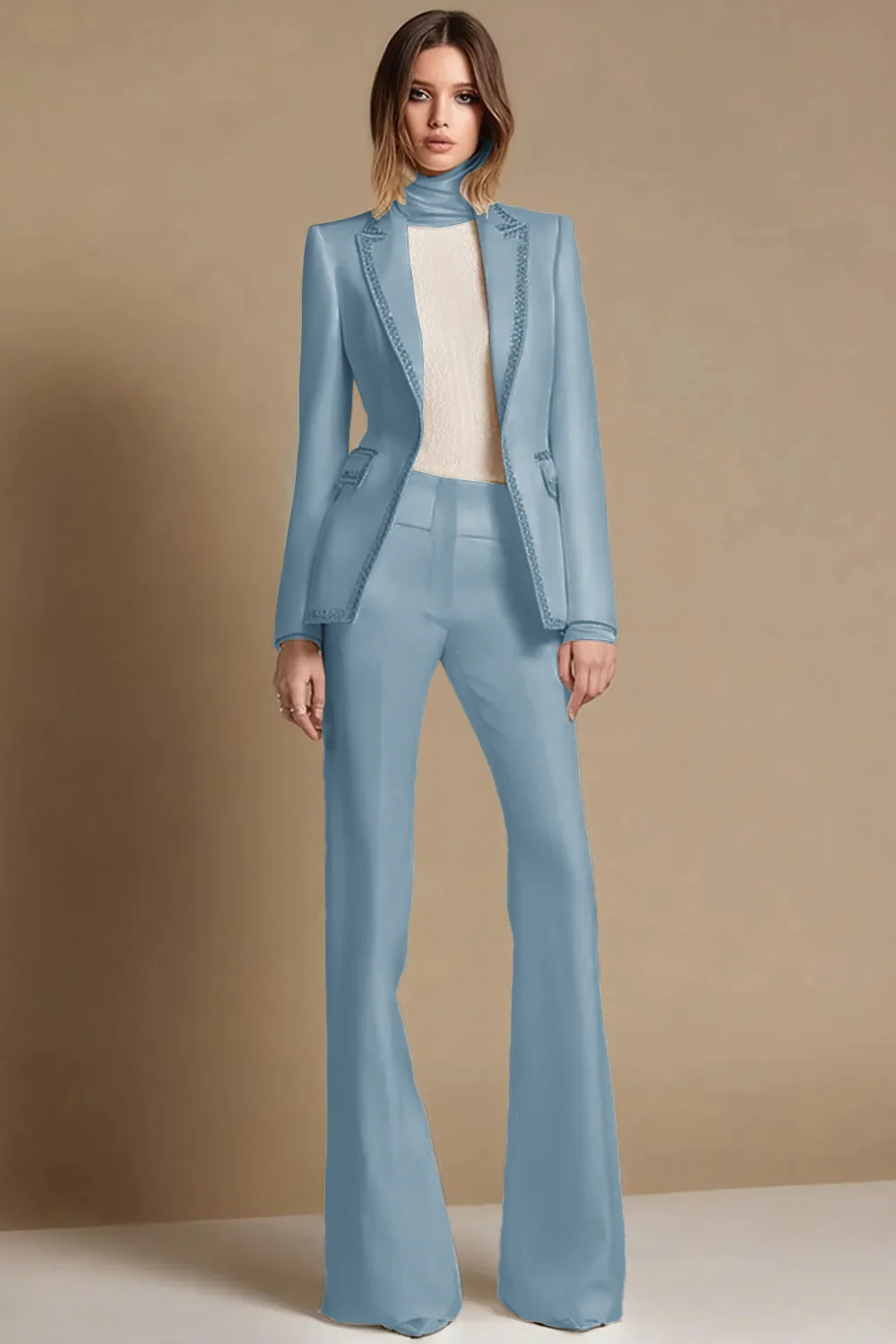 2 Piece Sparkly White Peak Lapel Prom Suits with Beading - Image 3