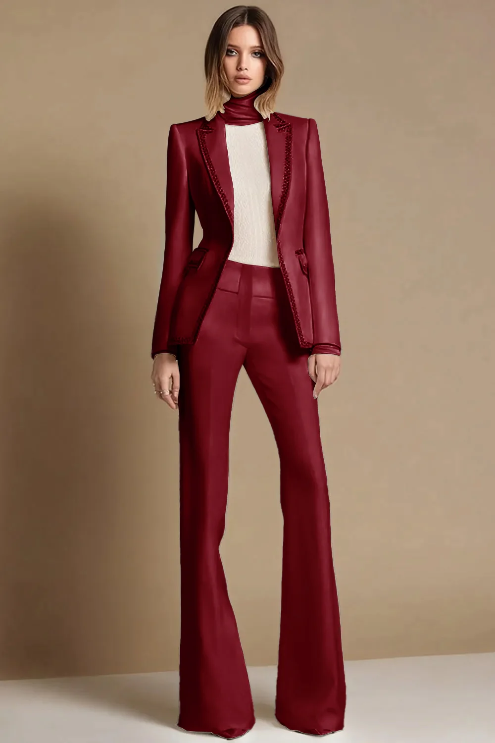 2 Piece Sparkly White Peak Lapel Prom Suits with Beading - Image 4