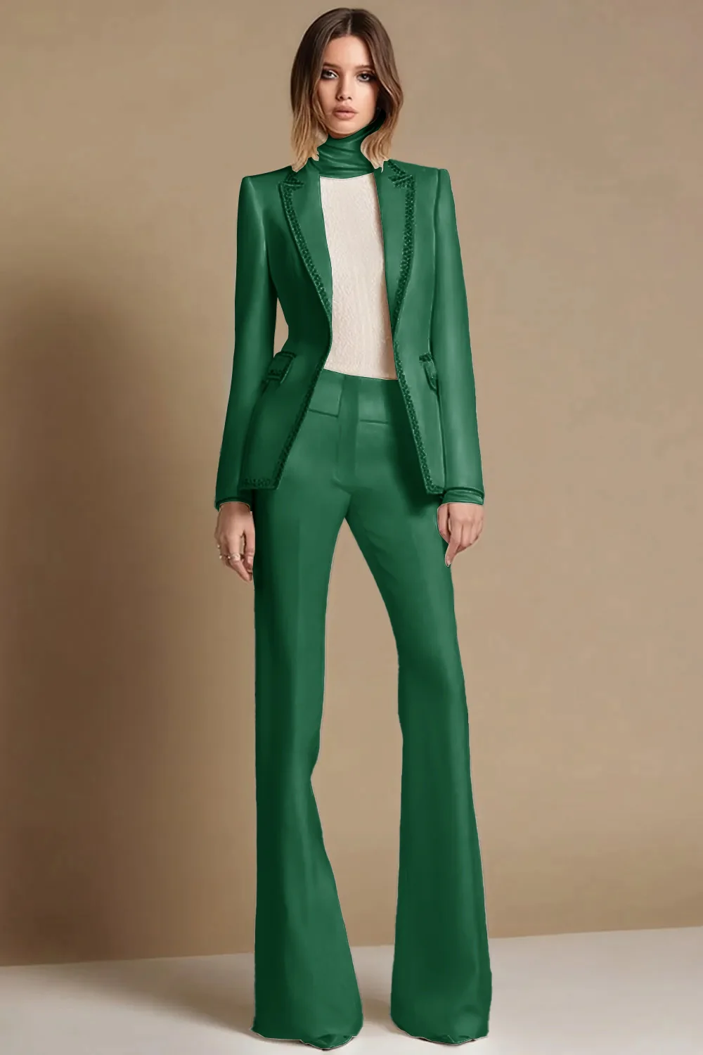 2 Piece Sparkly White Peak Lapel Prom Suits with Beading - Image 5