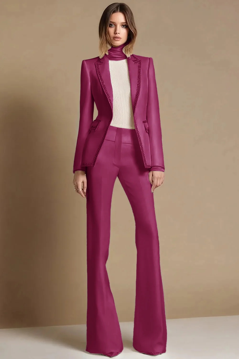 2 Piece Sparkly White Peak Lapel Prom Suits with Beading - Image 6