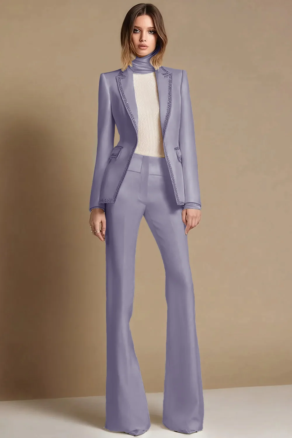 2 Piece Sparkly White Peak Lapel Prom Suits with Beading - Image 7