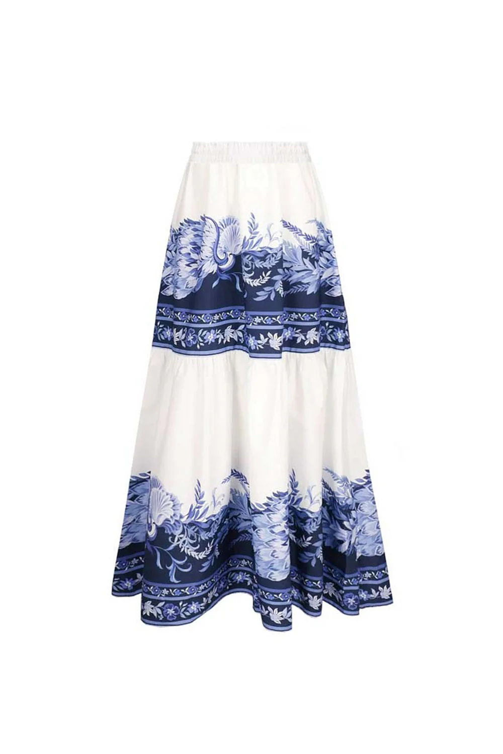 2 Piece White and Blue V-Neck Print Flower Swimsuit with Cover Up - Image 3