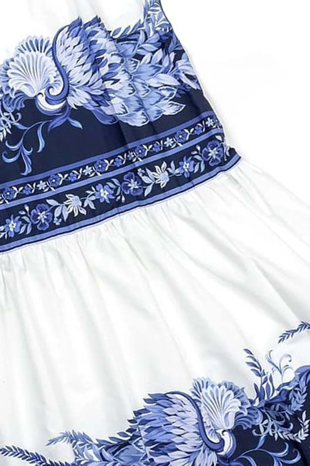 2 Piece White and Blue V-Neck Print Flower Swimsuit with Cover Up - Image 4