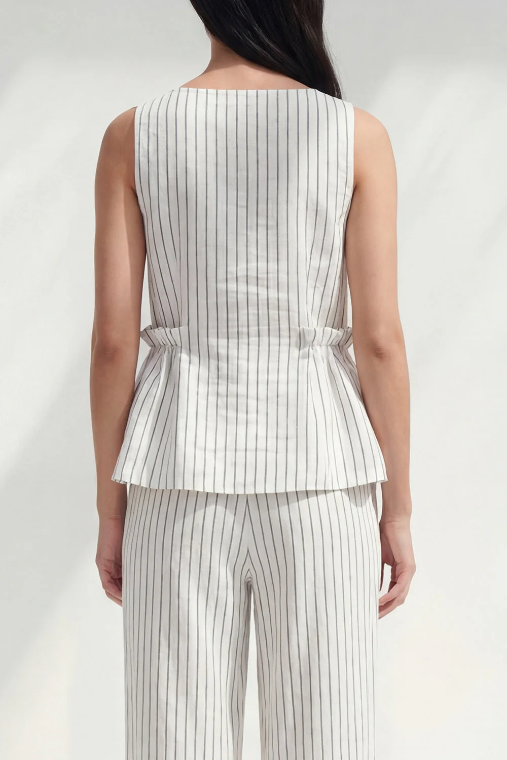 White 2 Piece Boat Neck Striped Women Business Suits - Image 4