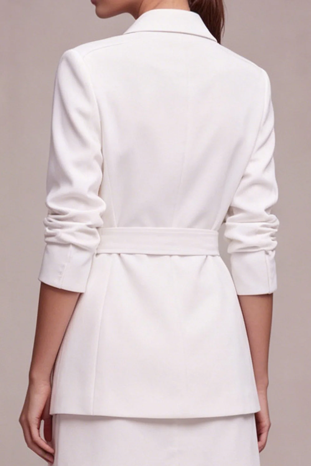 2 Piece White Notched Lapel Business Dress with Belt - Image 4