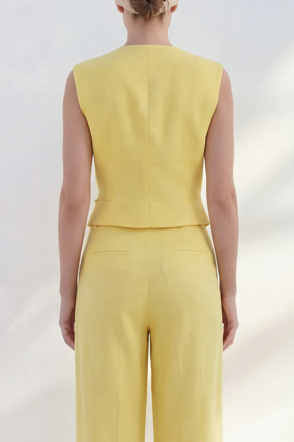 2 Piece Butter Yellow V-Neck Women's Business Suits with Pockets - Image 4