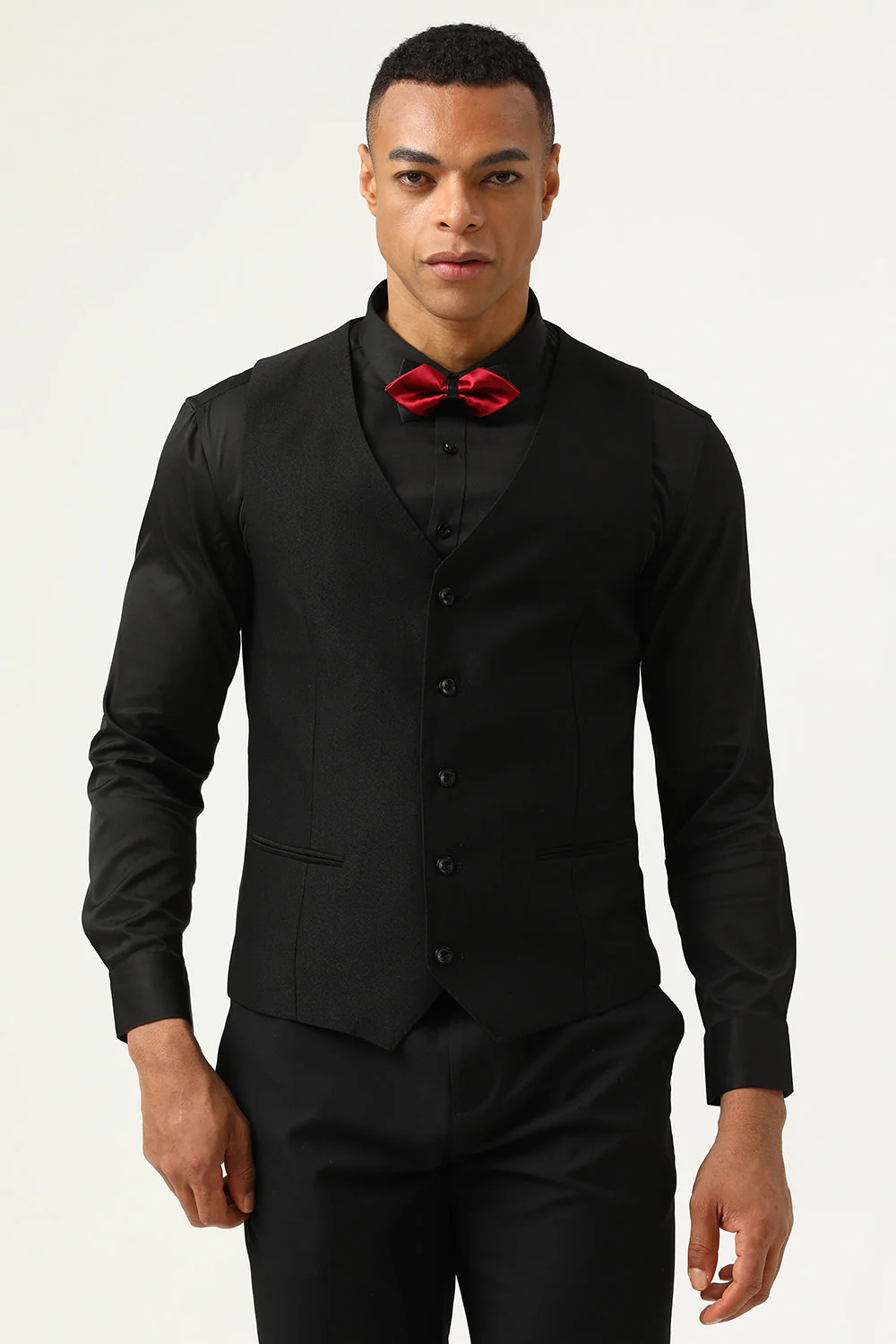 3 Piece Black Red Shawl Lapel Men's Prom Suits - Image 5